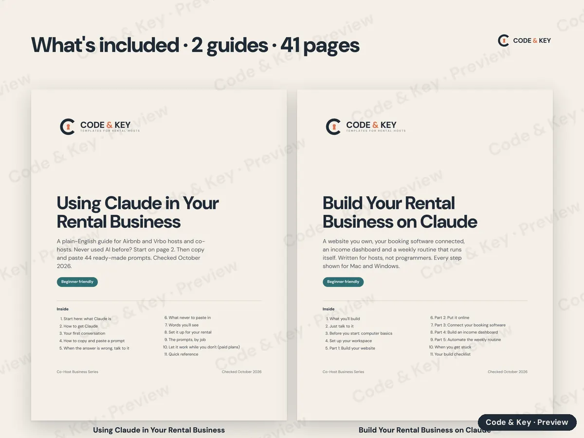 Every page of AI for Rentals, shown small and labeled