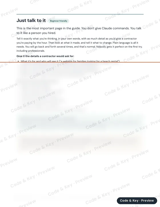 Preview of the just talk to it page: the heading is readable and the rest is blurred