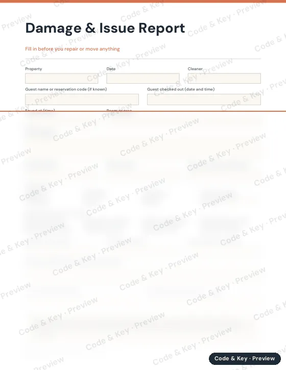 Preview of the damage report page: the heading is readable and the rest is blurred
