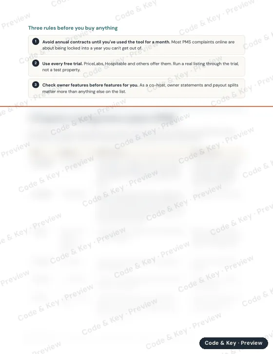 Preview of the booking software (pms) page: the heading is readable and the rest is blurred