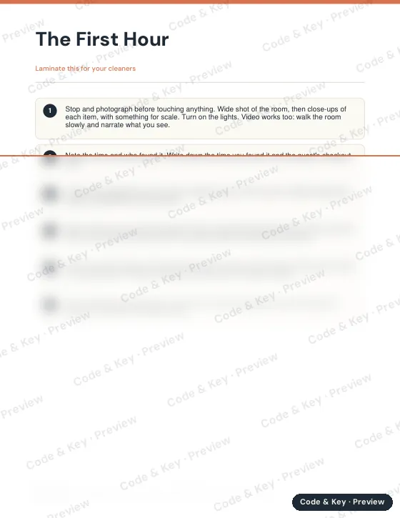 Preview of the first hour page: the heading is readable and the rest is blurred