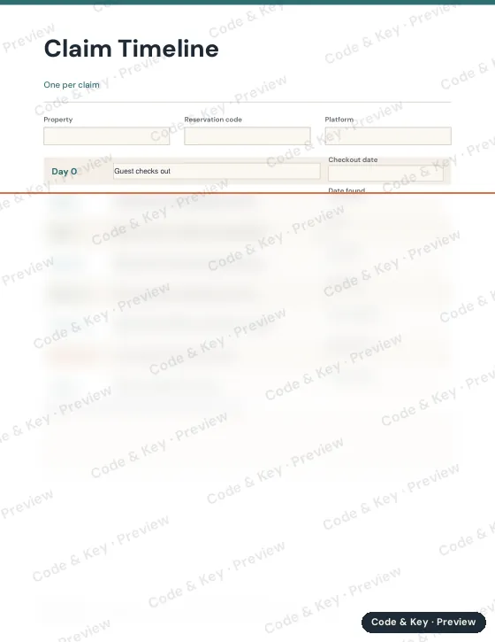 Preview of the claim timeline page: the heading is readable and the rest is blurred