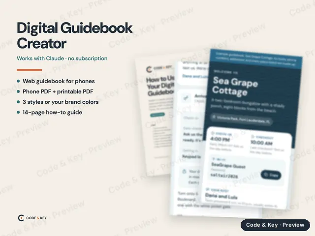 Digital Guidebook Creator: cover and sample pages