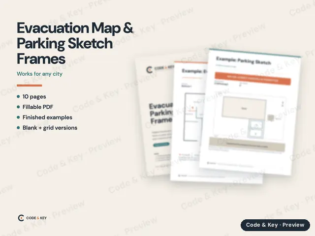 Evacuation Map & Parking Sketch Frames: cover and sample pages