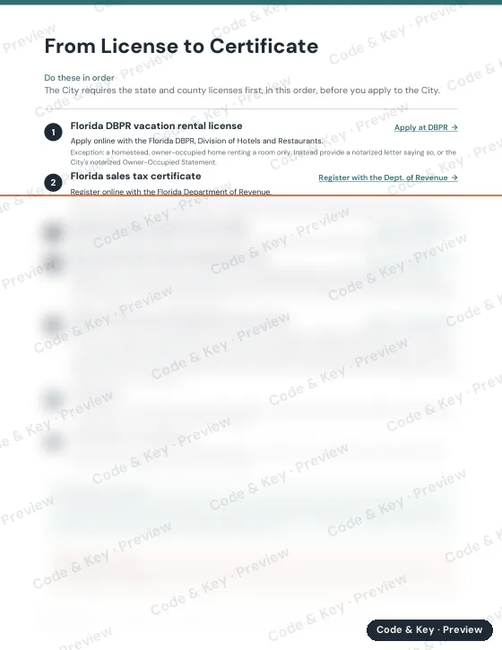 Preview of the license to certificate page: the heading is readable and the rest is blurred