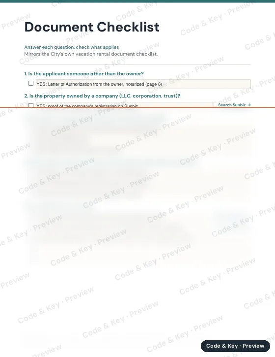 Preview of the document checklist page: the heading is readable and the rest is blurred