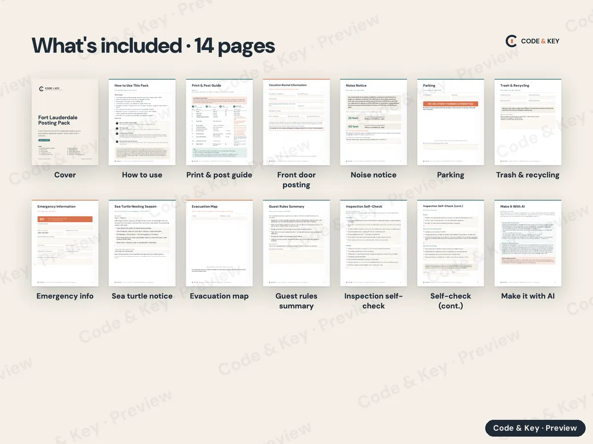 Every page of Fort Lauderdale Posting Pack, shown small and labeled