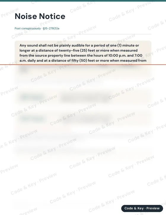 Preview of the noise notice page: the heading is readable and the rest is blurred