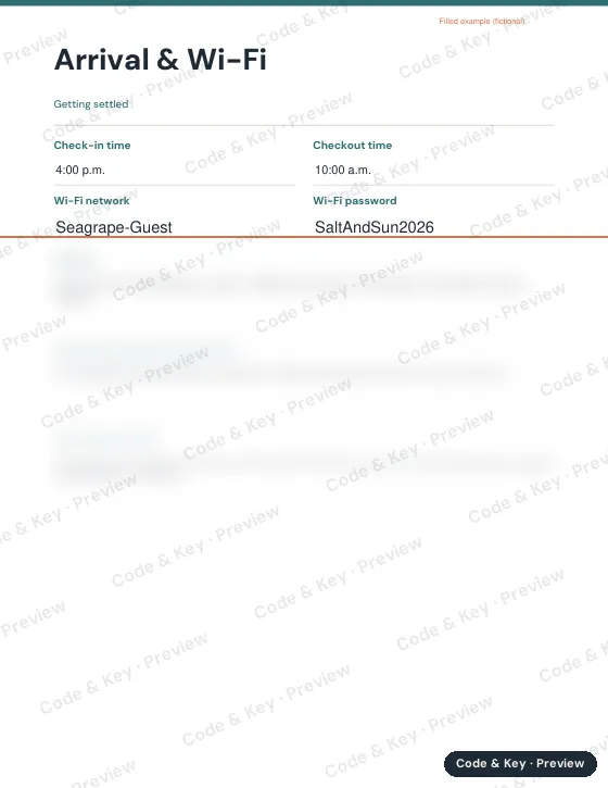 Preview of the sample page: the heading is readable and the rest is blurred