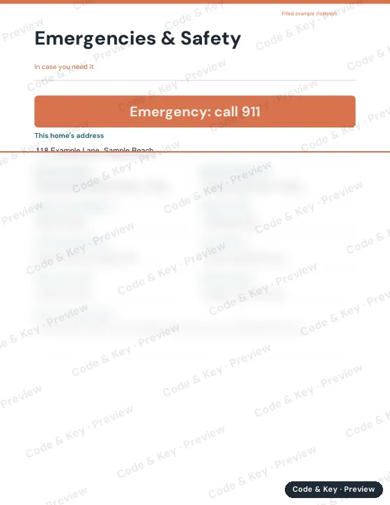 Preview of the sample page: the heading is readable and the rest is blurred