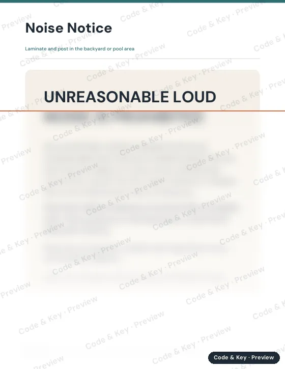 Preview of the backyard noise notice page: the heading is readable and the rest is blurred