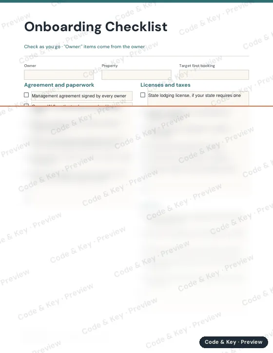 Preview of the onboarding checklist page: the heading is readable and the rest is blurred