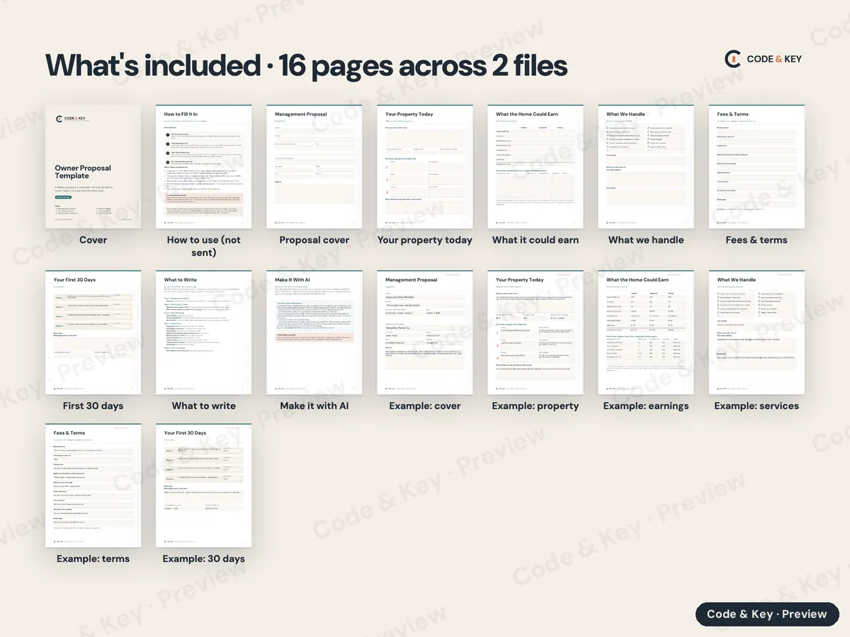 Every page of Owner Proposal Template, shown small and labeled