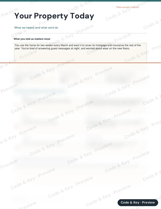 Preview of the sample page: the heading is readable and the rest is blurred