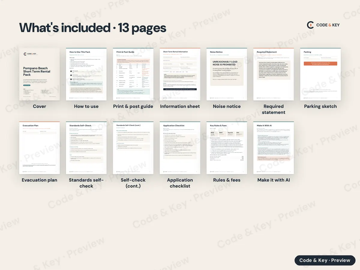 Every page of Pompano Beach Short Term Rental Pack, shown small and labeled
