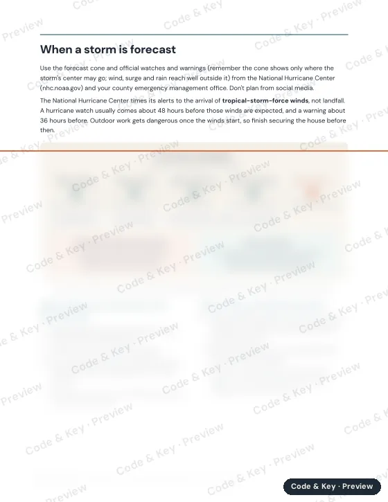 Preview of the when a storm is forecast page: the heading is readable and the rest is blurred
